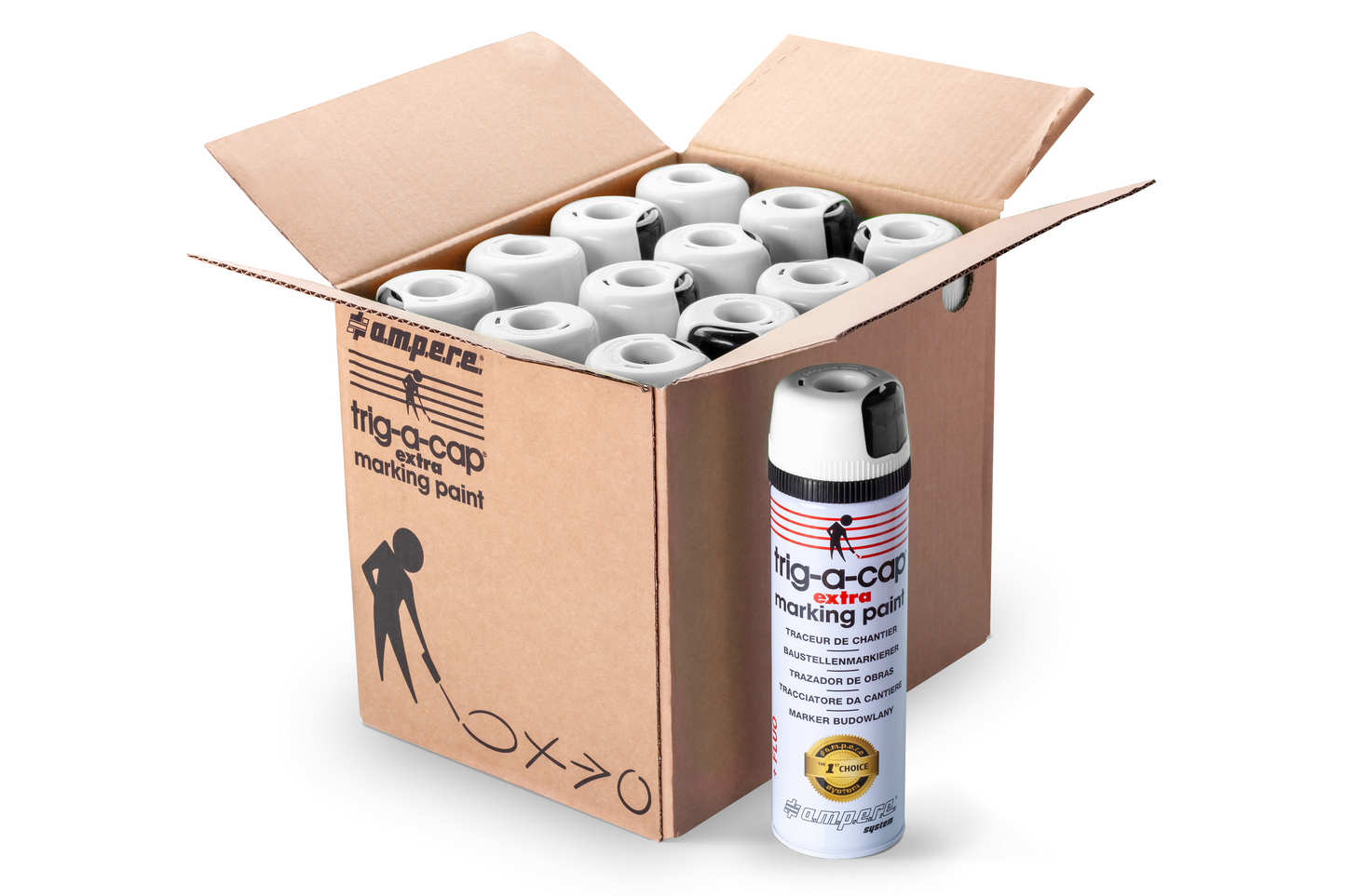 A.M.P.E.R.E Trig-A-Cap Extra Baustellenmarkierspray 12 Dosen Karton