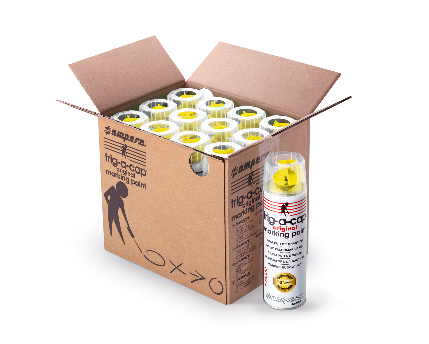 A.M.P.E.R.E Trig-A-Cap Original Baustellenmarkierspray 12 Dosen Karton