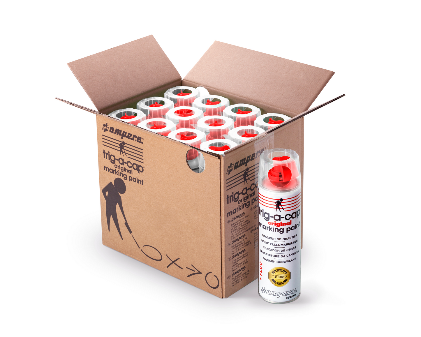 A.M.P.E.R.E Trig-A-Cap Original Baustellenmarkierspray 12 Dosen Karton